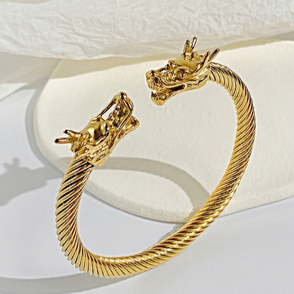 Dragon Head Viking Gold Plated Unisex Cuff Bangle Bracelet - Picture 6 of 6